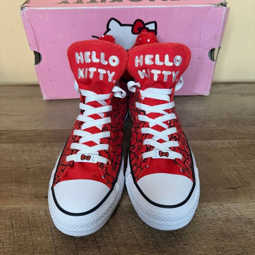 Size 10 Converse Hello Kitty x Wmns Chuck Taylor All Star Hi 'Red shoes sneakers - Picture 8 of 10